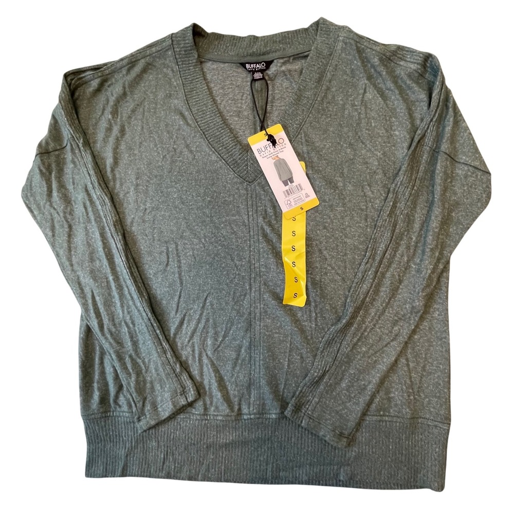 Buffalo David Bitton Womens Super Soft Cozy V-Neck Long Sleeve Top Sage Mix